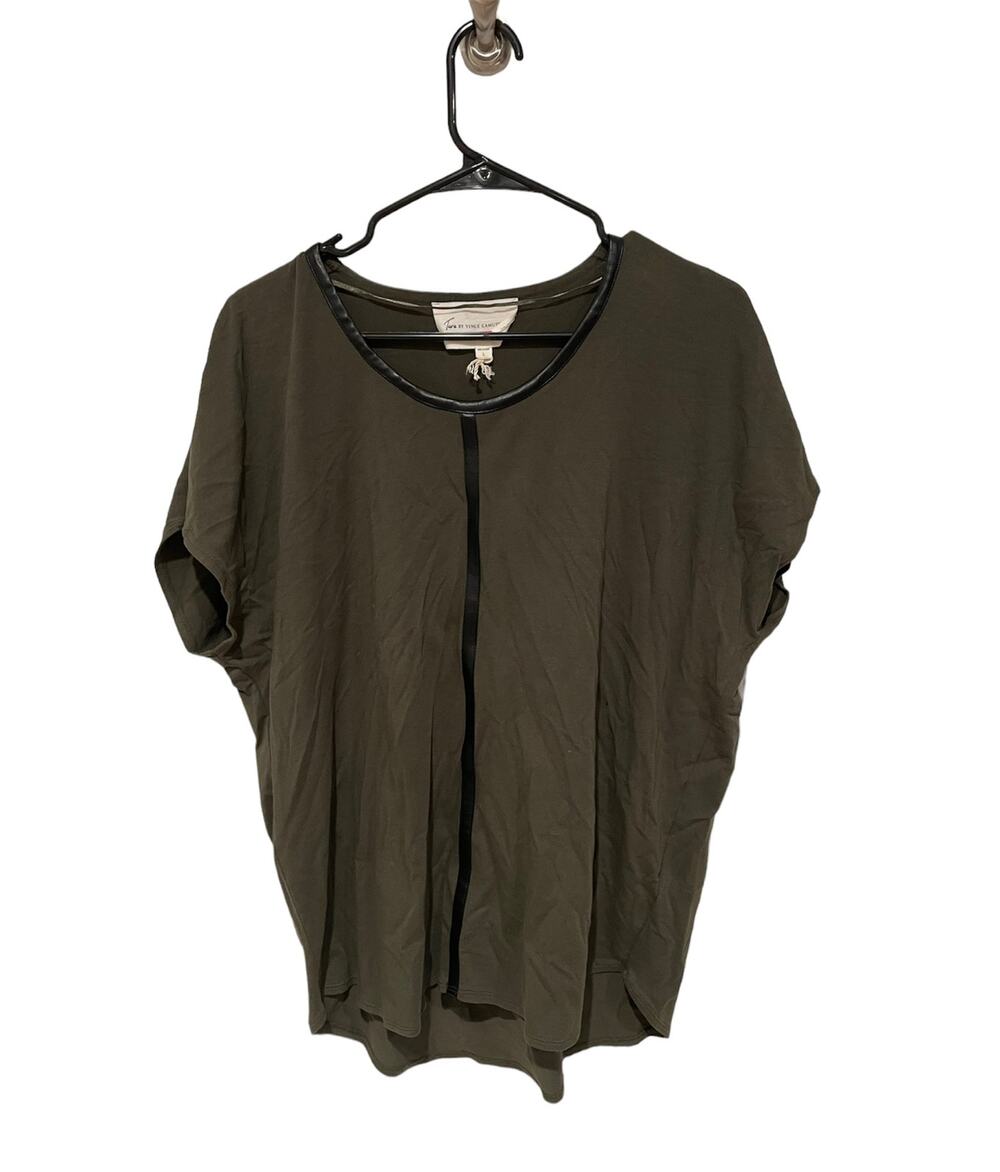 Two by Vince Camuto olive green shirt faux leather accents large